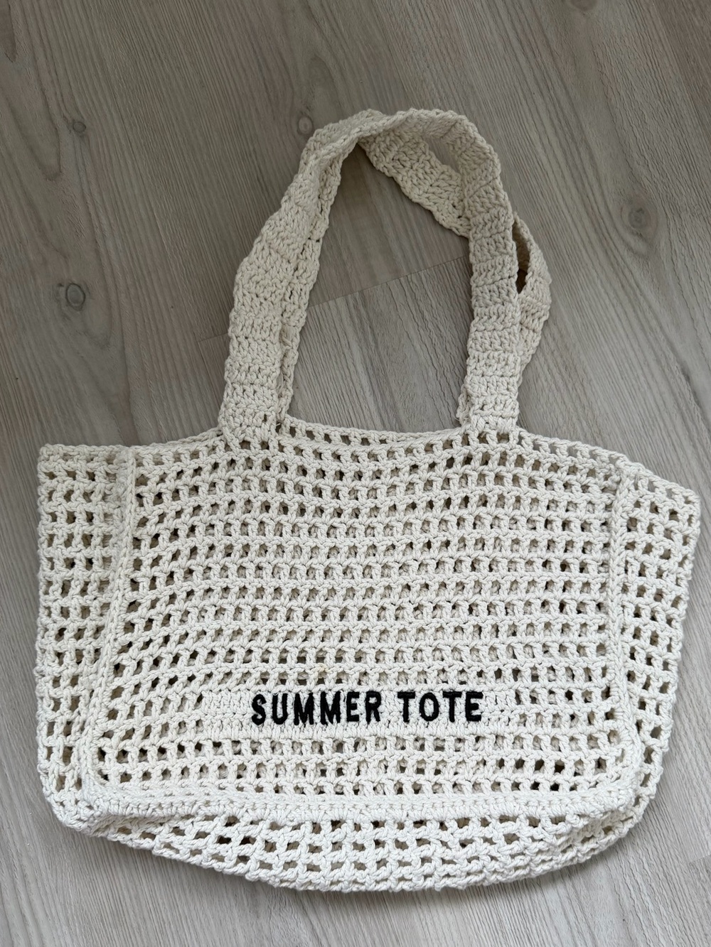 Cream Crochet Summer Tote Bag with Embroidered Logo